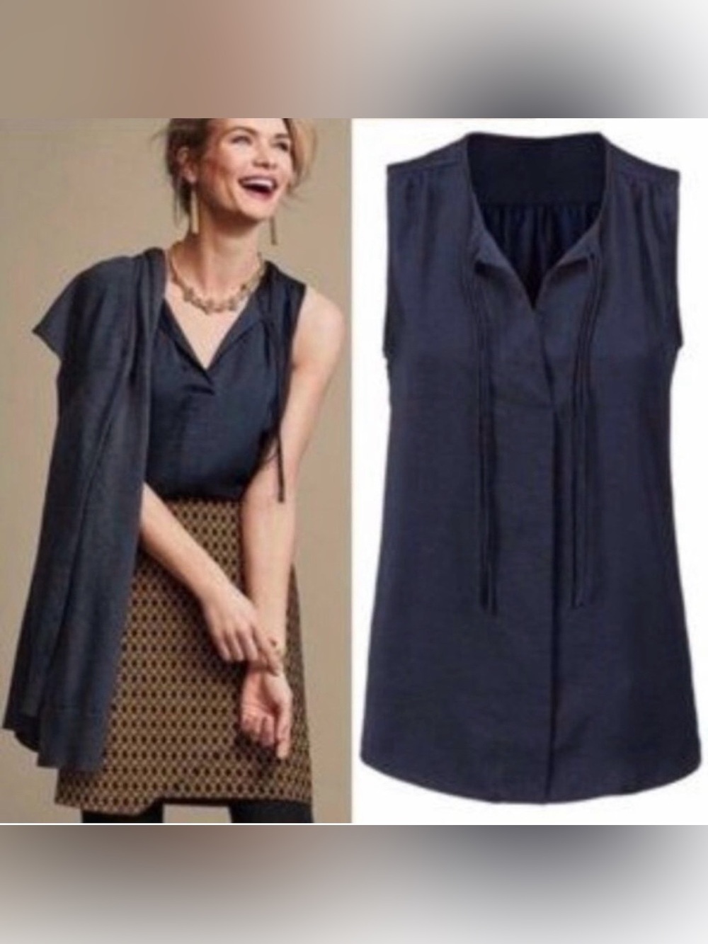 Cabi 3438 Midnight Blue Finale Top Tie-Neck Camisole - Women's size M